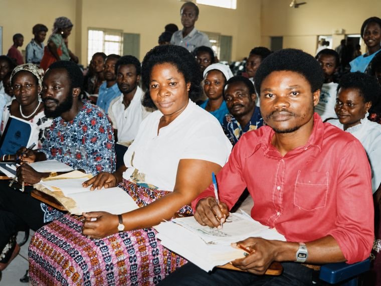 With colleagues during her teaching years